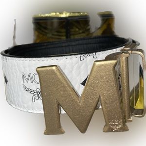 MCM Black & White Monogrammed Reversible Belt